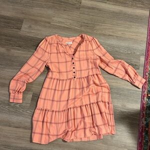 LOFT Peach Plaid Dress
